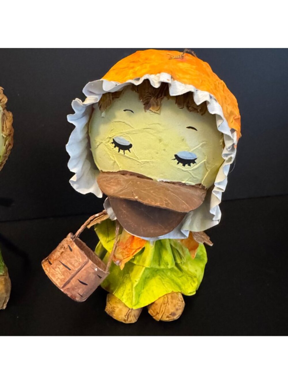 Vintage Handmade Papier-Mâché Duck Figurines Boy & Girl Set Rustic Yellow & Oran - Picture 3 of 16